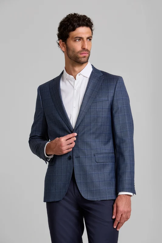 Blazer Slim fit Lã Super 120 Premium Xadrez - Azul 54M