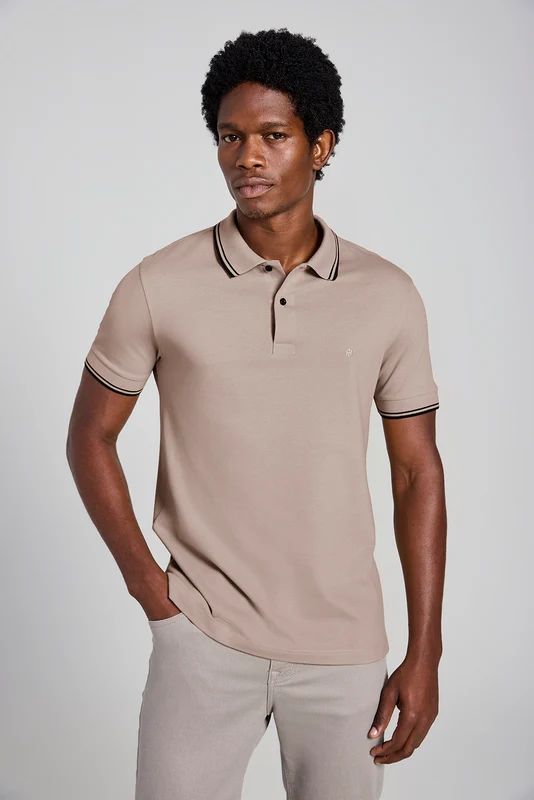 Polo Manga Curta Piquet Básica Slim Fit - Marrom SXGG