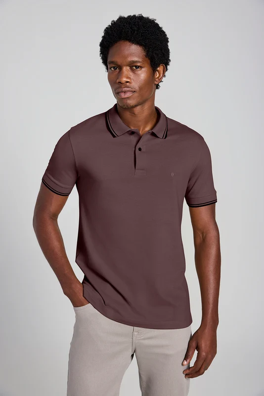 Polo Manga Curta Piquet Básica Slim Fit - Marrom SXGG
