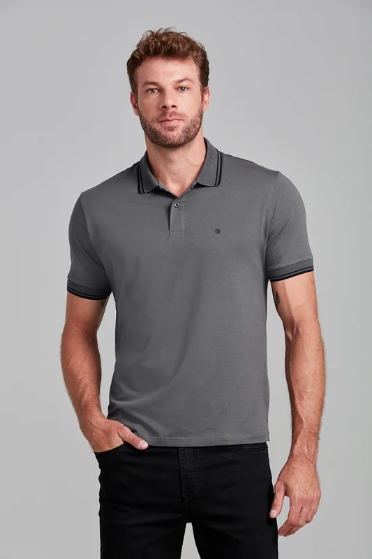 Camisa Polo Básica Malha Premium Comfort - Cinza G1