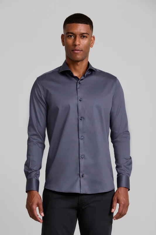 Camisa Lisa Slim fit - Cinza Azulado 4