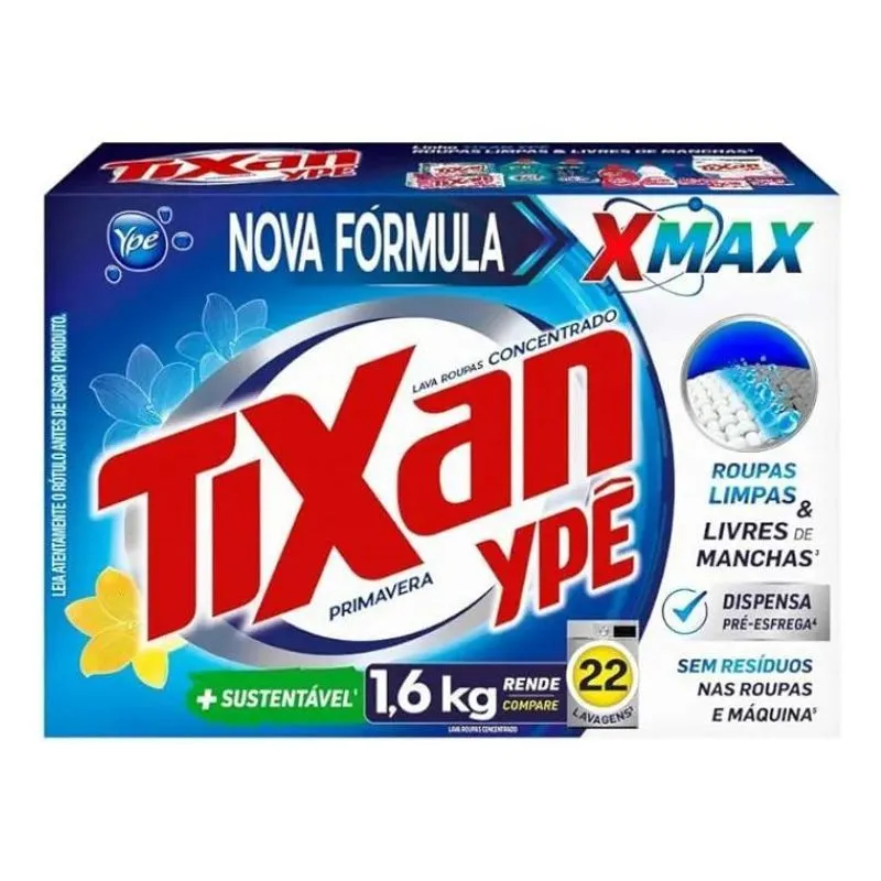 Lava Roupas Em Pó Concentrado Primavera 1,6kg Tixan Ypê