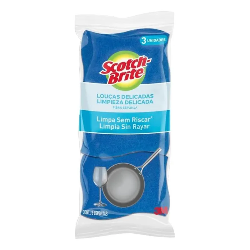 Esponja Azul Não Risca Limpeza Delicada Scotch-brite 3 Unida