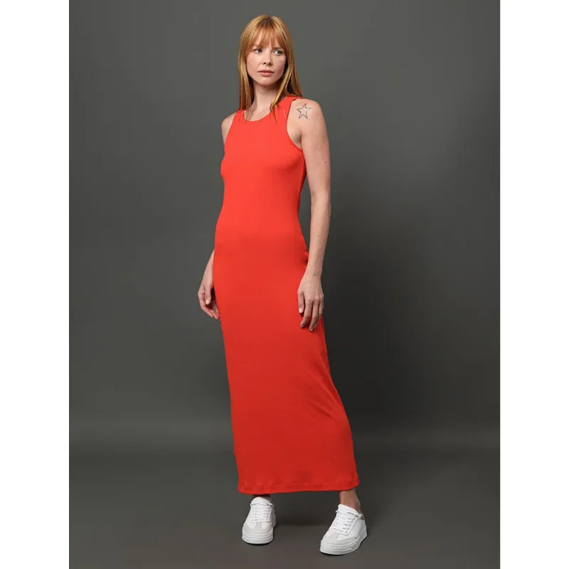 Vestido Feminino Longo de Malha Calvin Klein - Vermelho Vestido Feminino Longo de Malha Calvin Klein Vermelho g
