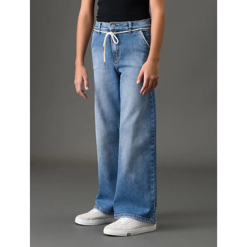 Calça Jeans Menina Wide Leg Com Cadarço Calvin Klein Jeans - Azul Médio Calça Jeans Menina Wide Leg Com Cadarço Calvin Klein Jeans Azul Médio 10