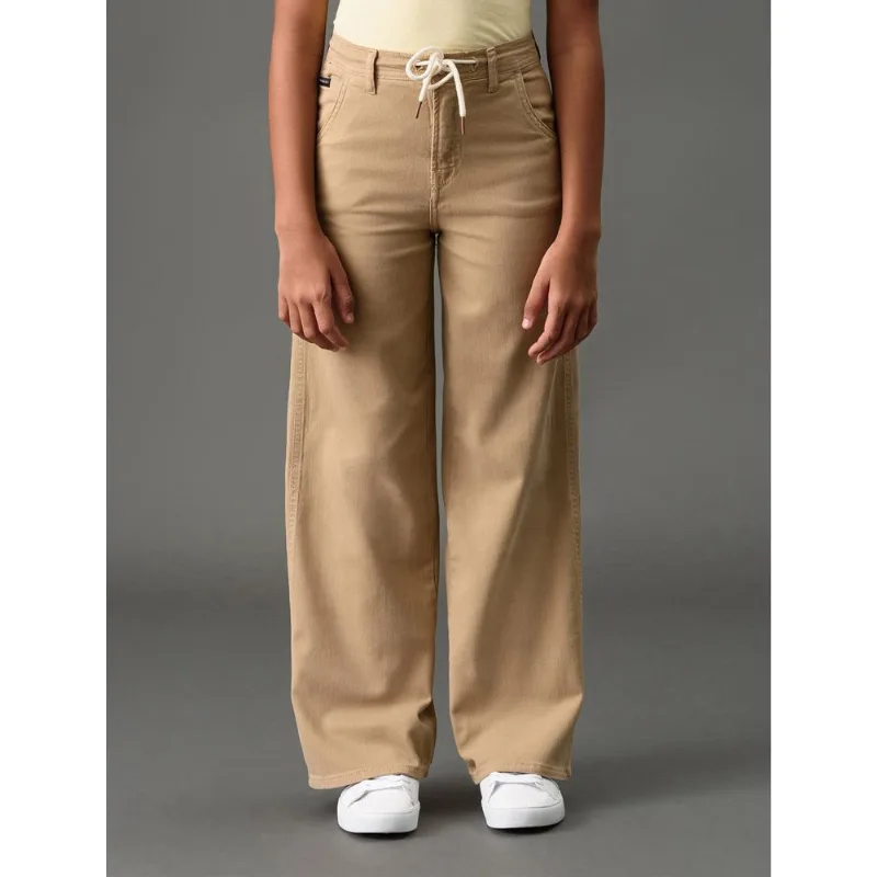 Calça Menina Wide Leg Com Cadarço Calvin Klein Jeans - Caqui Claro Calça Menina Wide Leg Com Cadarço Calvin Klein Jeans Caqui Claro 8