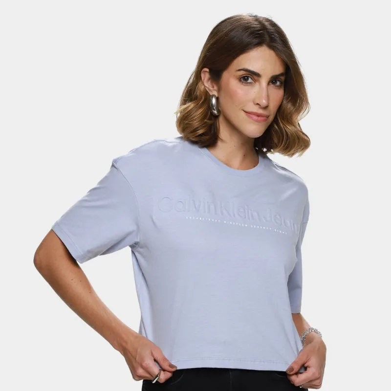 Camiseta Cropped Calvin Klein Embossed Feminina - Feminino - Lilás