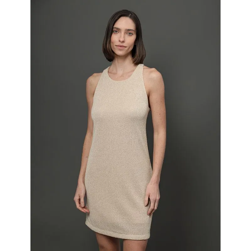 Vestido Feminino Malha Metallic Calvin Klein Jeans - Caqui Medio Vestido Feminino Malha Metallic Calvin Klein Jeans Caqui Medio Pp