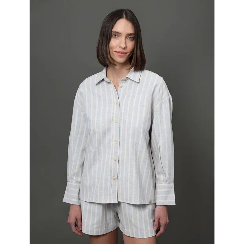 Camisa Feminina Listrada Amarração Calvin Klein Jeans - Lavanda Camisa Feminina Listrada Amarração Calvin Klein Jeans Lavanda 44