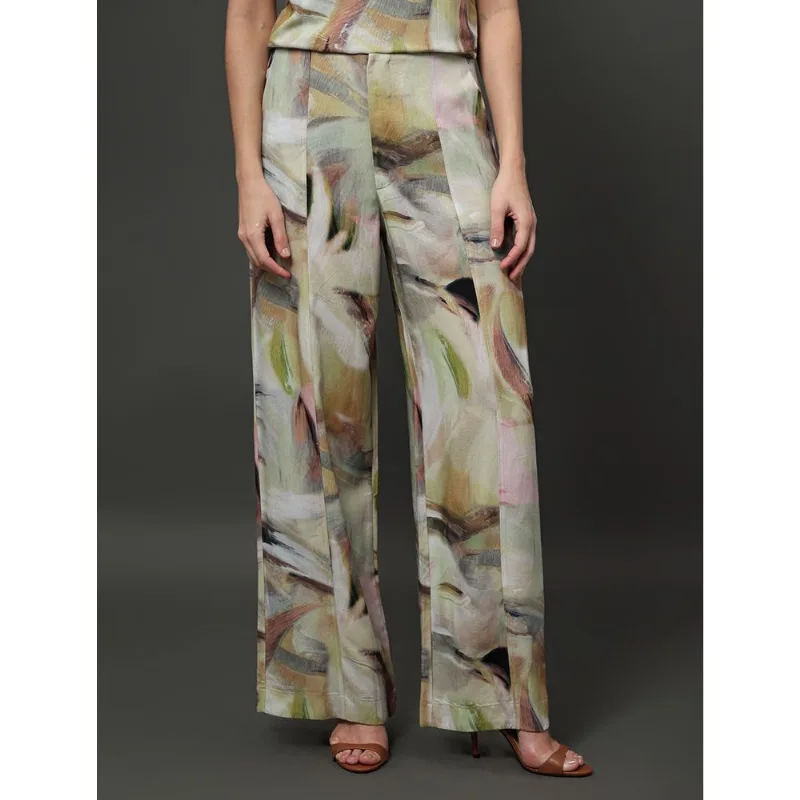 Calça Feminina Linho Misto Estampada Calvin Klein Jeans - Amarelo Manteiga Calça Feminina Linho Misto Estampada Calvin Klein Jeans Amarelo Manteiga 38