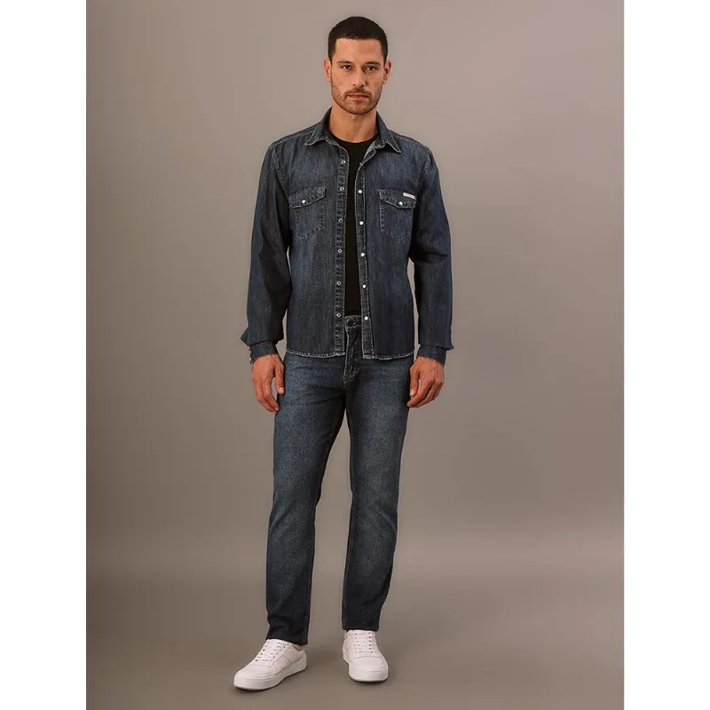 Camisa Jeans Calvin Klein Manga Longa - Azul Médio Camisa Jeans Calvin Klein Manga Longa Azul Médio m