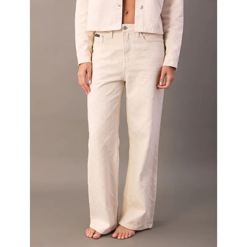 Calça Color Feminina Wide Leg Estampa a Laser - Off White Calça Color Feminina Wide Leg Estampa a Laser Off White 34