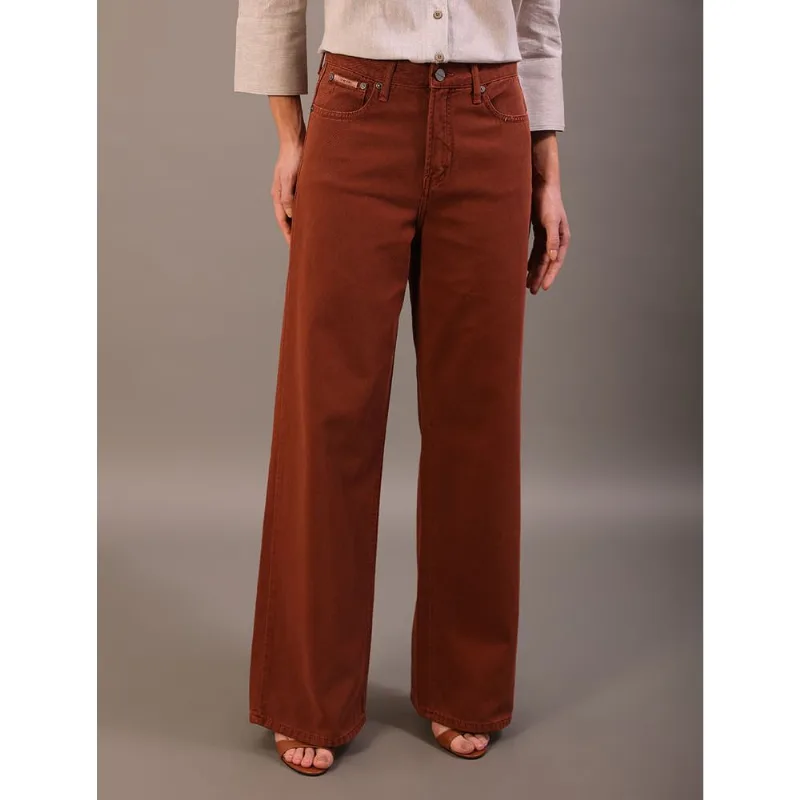 Calça Color Feminina Wide Leg 5 Pockets - Ferrugem Calça Color Feminina Wide Leg 5 Pockets Ferrugem 42