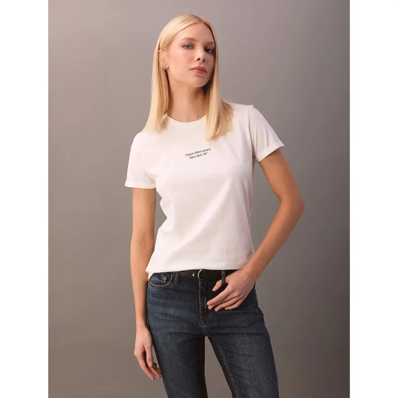 Camiseta Calvin Klein Jeans Feminino Organic Frase - Off White Camiseta Calvin Klein Jeans Feminino Organic Frase Off White m