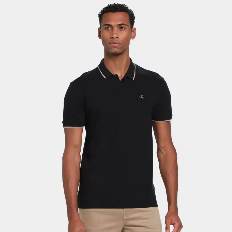 Camisa Polo Calvin Klein Slim Friso Masculina - Masculino - Preto