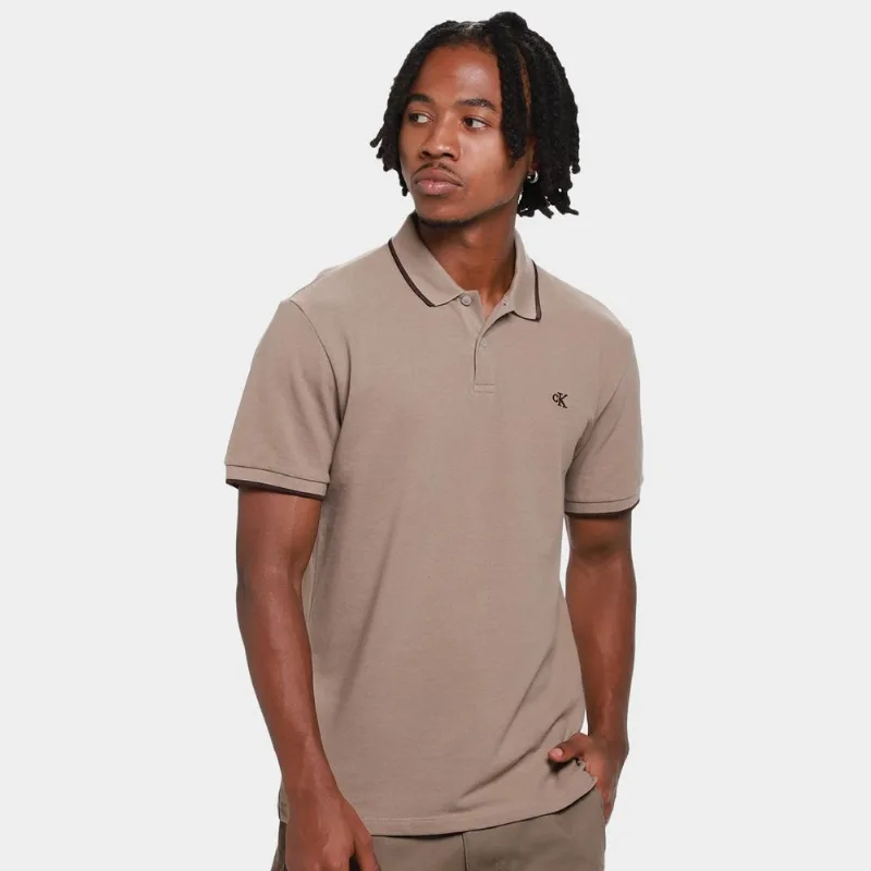 Camisa Polo Calvin Klein Slim Friso Masculina - Masculino - Bege