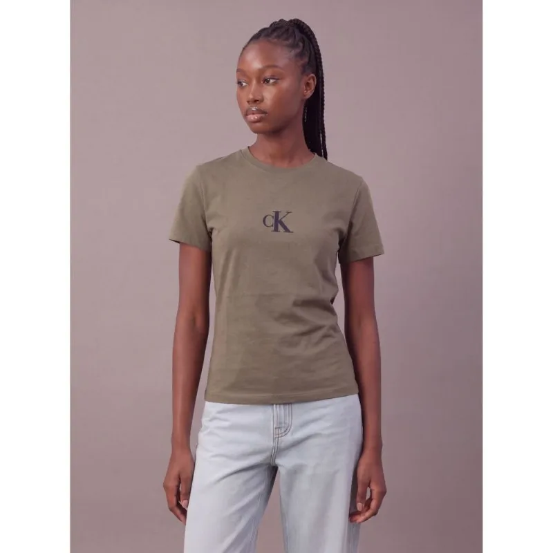 Camiseta Manga Curta Calvin Klein Jeans Feminino Rubber Patch - Militar Camiseta Manga Curta Calvin Klein Jeans Feminino Rubber Patch Militar Pp