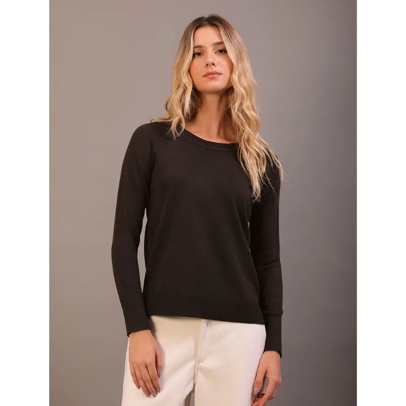 Tricô Feminino Raglan Decote Careca Calvin Klein - Cafe Tricô Feminino Raglan Decote Careca Calvin Klein Cafe Pp