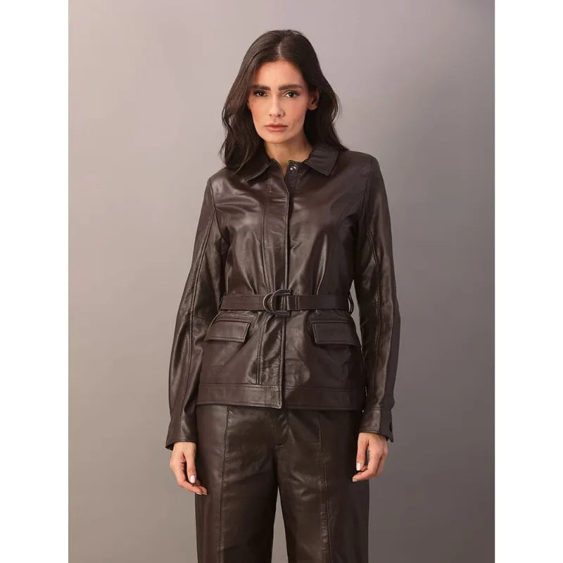 Jaqueta Calvin Klein Feminina de Couro Com Cinto - Marrom Jaqueta Calvin Klein Feminina de Couro Com Cinto Marrom 44