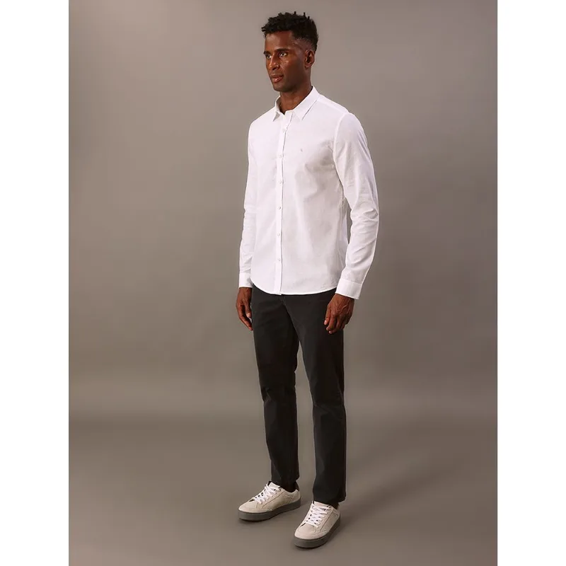 Camisa Manga Longa Calvin Klein Jeans Slim Cotton Linen - Branco Camisa Manga Longa Calvin Klein Jeans Slim Cotton Linen Branco g