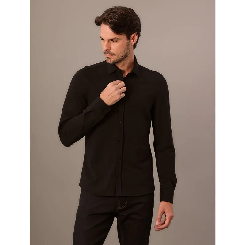 Camisa Manga Longa Slim Malha Piquet - Preto Camisa Manga Longa Slim Malha Piquet Preto