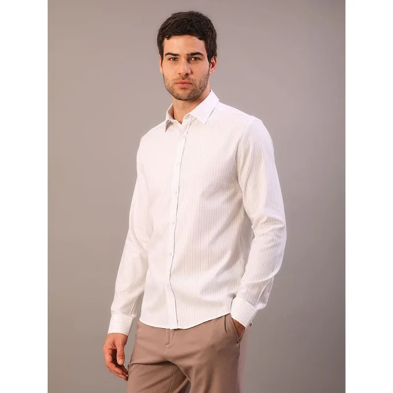 Camisa Manga Longa Slim Maquineta Listras - Branco Camisa Manga Longa Slim Maquineta Listras Branco 3