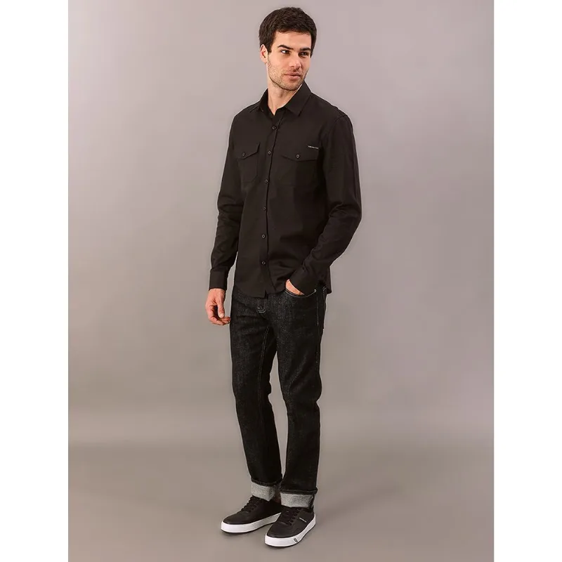 Camisa Manga Longa Calvin Klein Jeans Sarja Com Bolsos - Preto Camisa Manga Longa Calvin Klein Jeans Sarja Com Bolsos Preto m