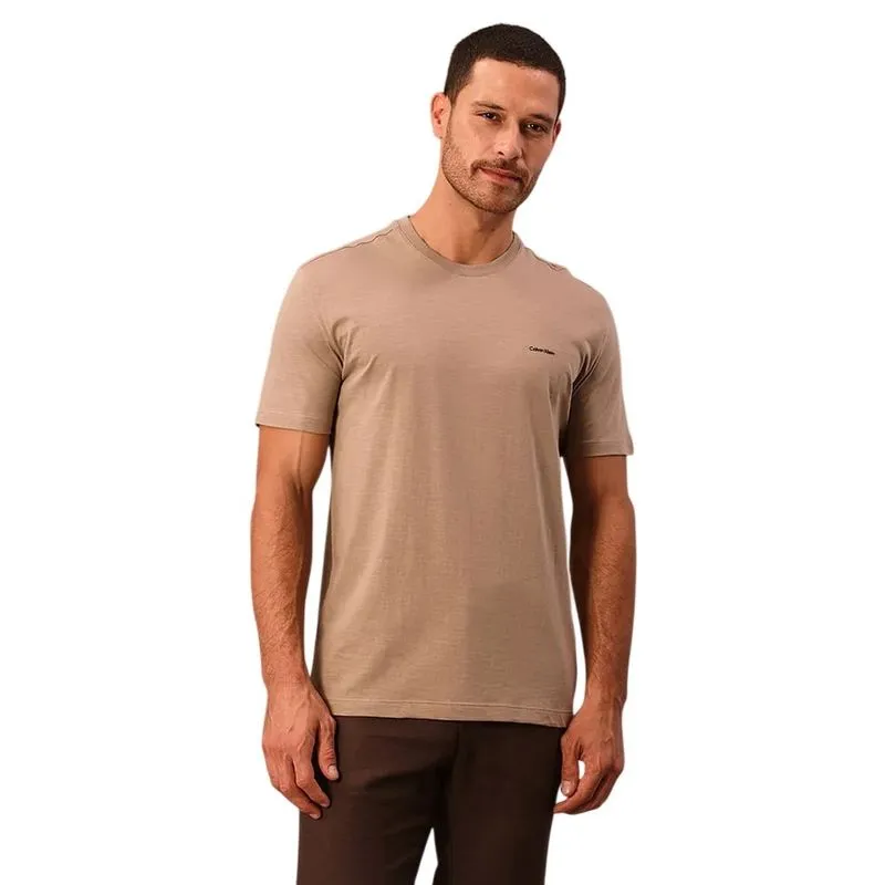 Camiseta Calvin Klein T Shirt Manga Curta Flame Caqui Masculina M / Marrom