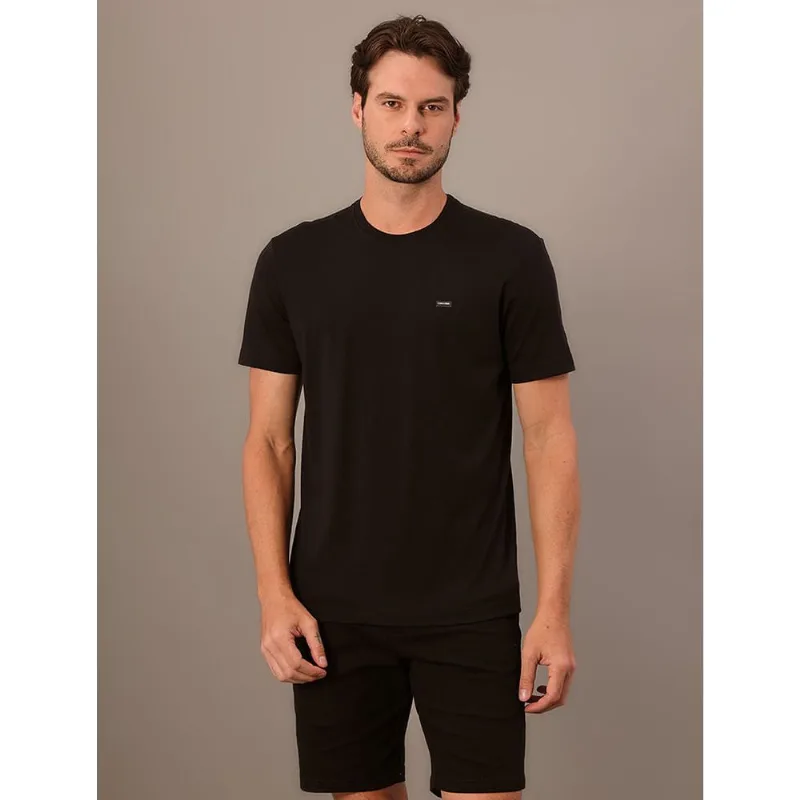 Camiseta Manga Curta Calvin Klein Masculina Algodão Egípcio - Preto Camiseta Manga Curta Calvin Klein Masculina Algodão Egípcio Preto Gg