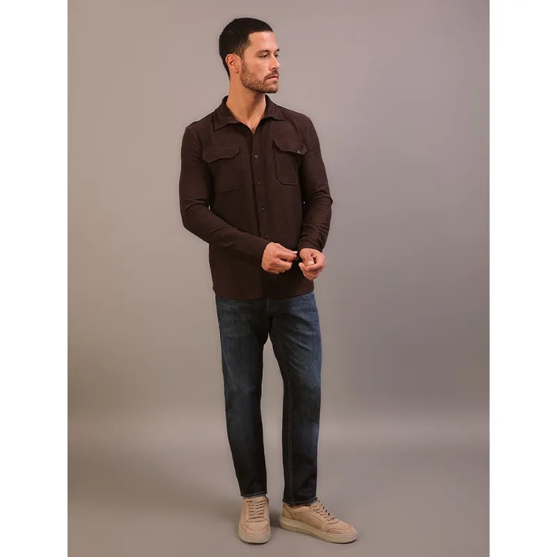 Camisa Manga Longa Calvin Klein Jeans Masculino Bolsos Cargo - Marrom Camisa Manga Longa Calvin Klein Jeans Masculino Bolsos Cargo Marrom m