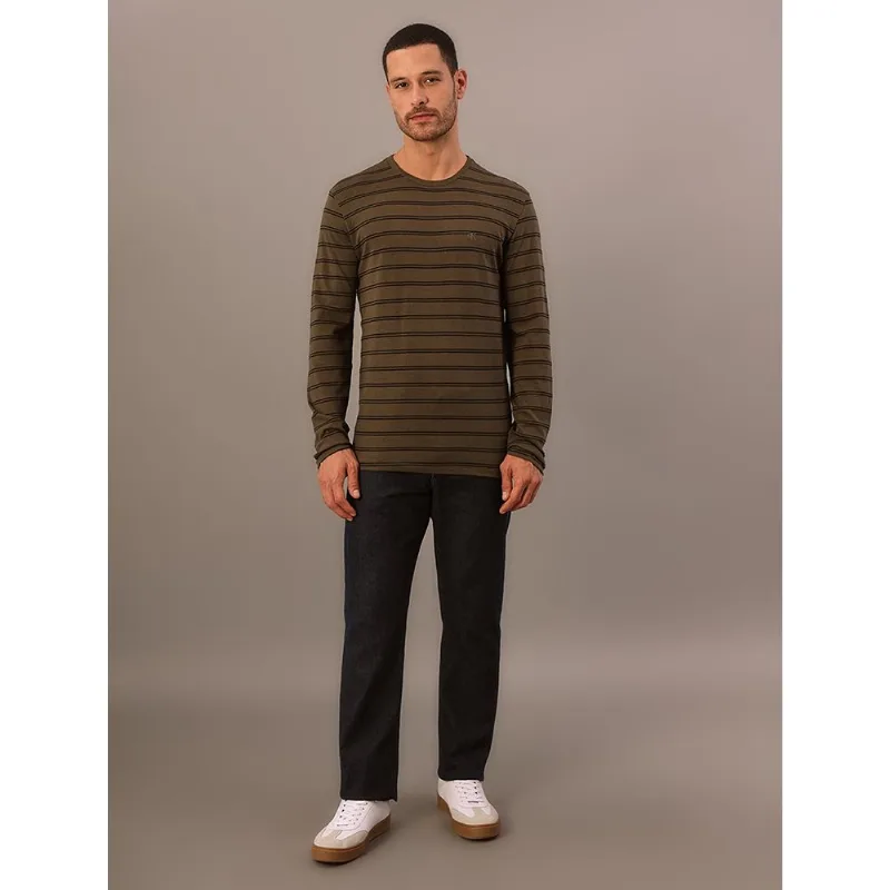 Camiseta Manga Longa Calvin Klein Jeans Masculino Malhão Listrado - Militar Camiseta Manga Longa Calvin Klein Jeans Masculino Malhão Listrado Militar Ggg