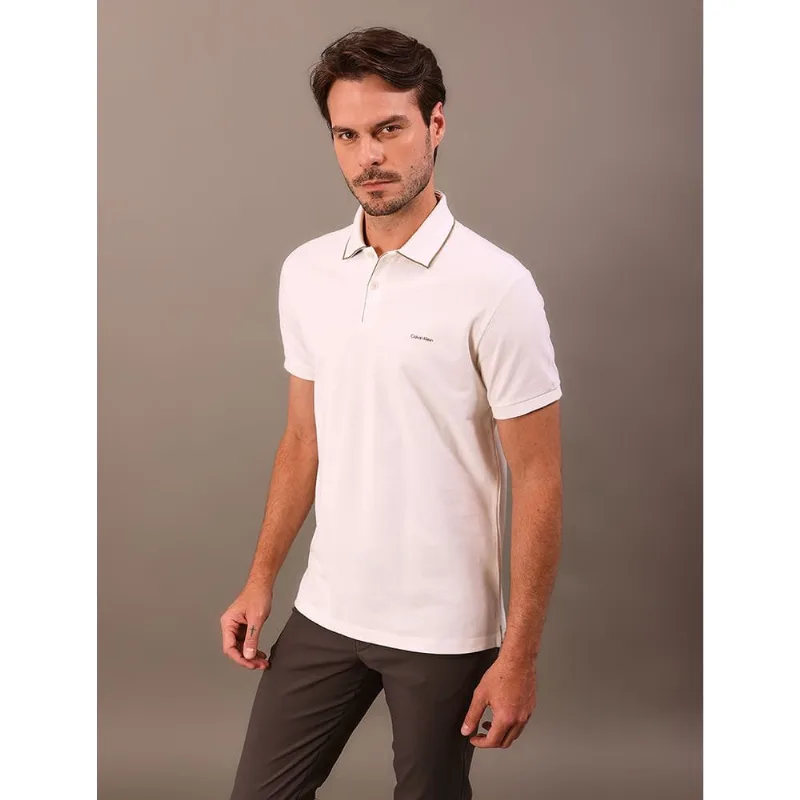 Polo Manga Curta Calvin Klein Regular Listras Surton - Off White Polo Manga Curta Calvin Klein Regular Listras Surton Off White Ggg