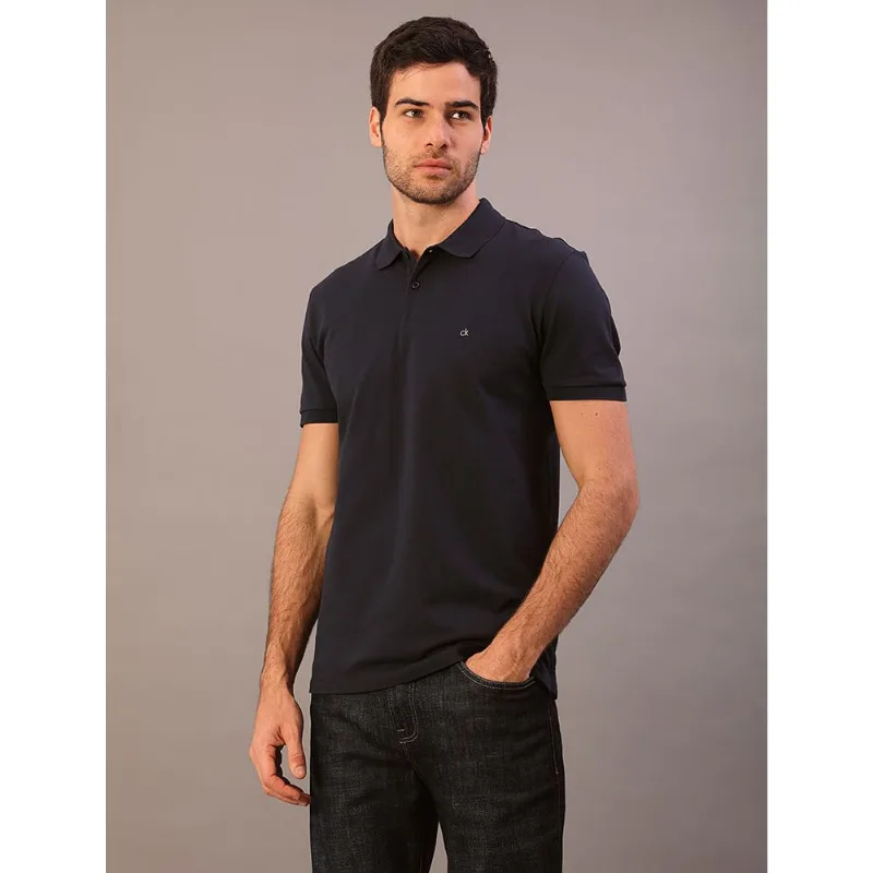 Polo Manga Curta Calvin Klein Masculino Slim Piquet Pima - Marinho Polo Manga Curta Calvin Klein Masculino Slim Piquet Pima Marinho m