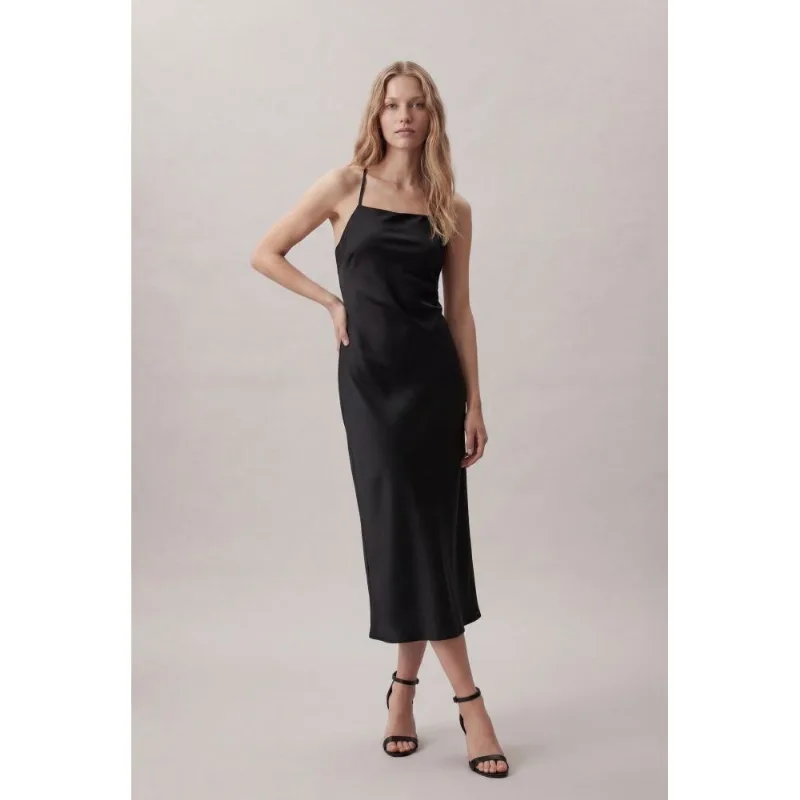 Slip Dress Longo de Cetim Com Alças Fina - Preto Slip Dress Longo de Cetim Com Alças Fina Preto 38