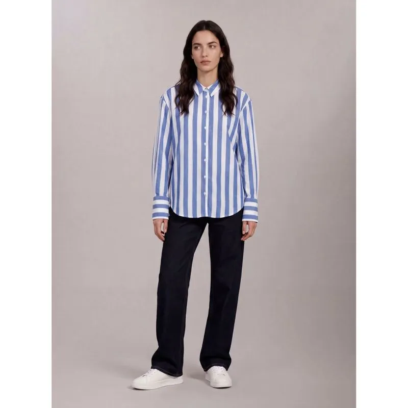 Camisa Com Listra Larga de Algodão - Azul Médio Camisa Com Listra Larga de Algodão Azul Médio 36