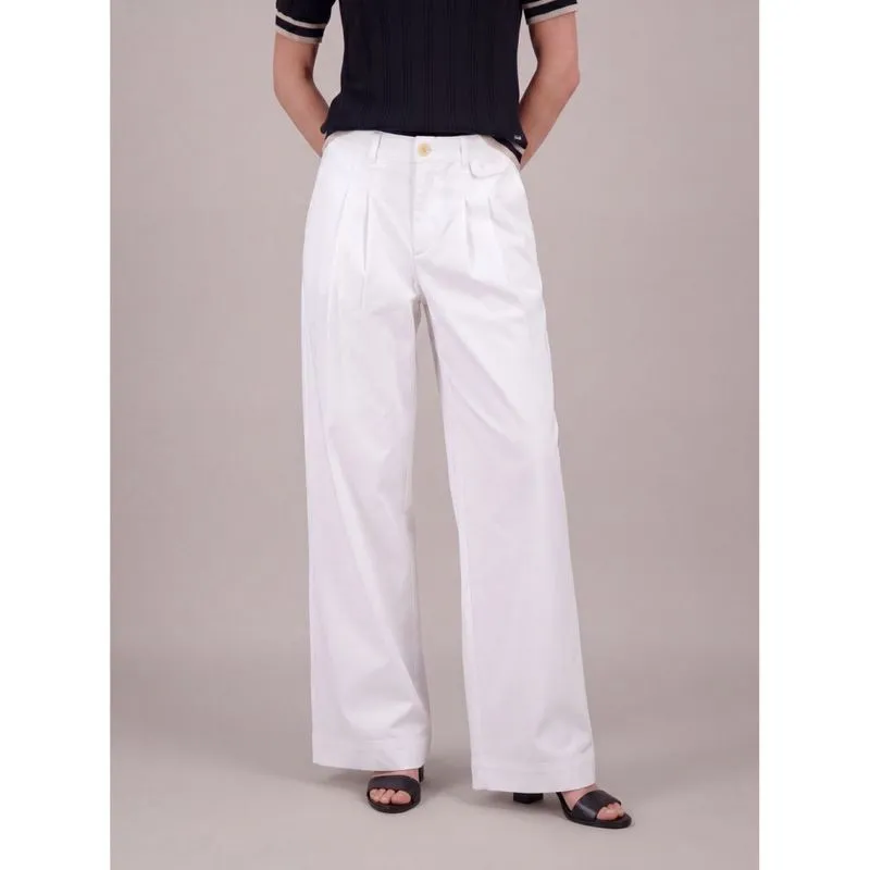 Calça Wideleg Com Pregas e Detalhe em La - Off White Calça Wideleg Com Pregas e Detalhe em La Off White 44