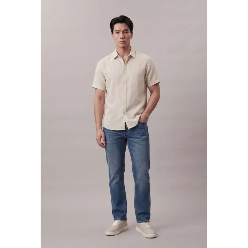 Camisa Manga Curta Calvin Klein Jeans Cotton Linen - Areia Camisa Manga Curta Calvin Klein Jeans Cotton Linen Areia Ggg