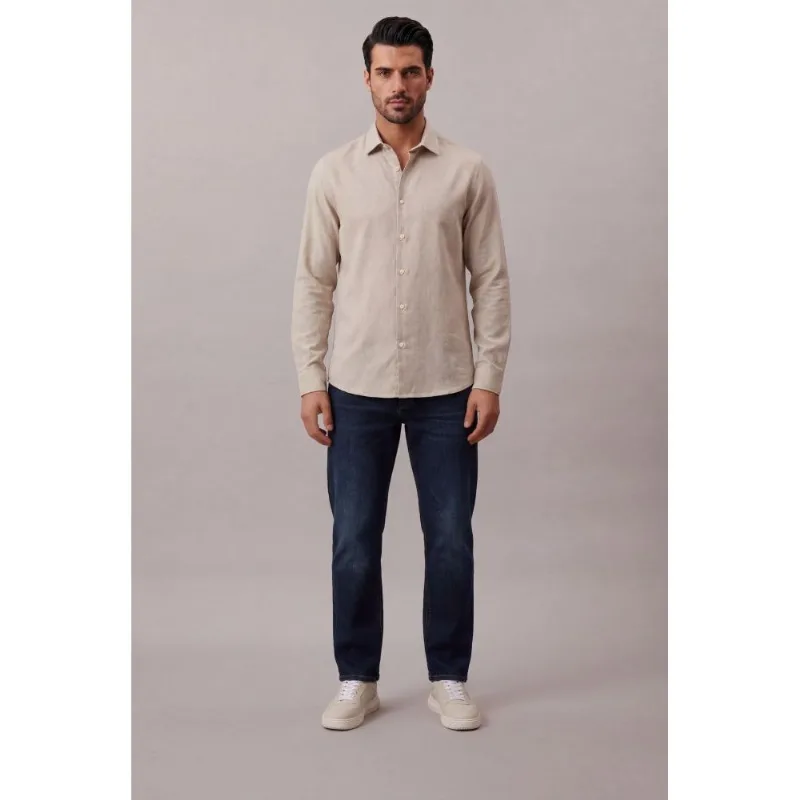 Camisa Manga Longa Slim Micro Chevron - Caqui Claro Camisa Manga Longa Slim Micro Chevron Caqui Claro 6