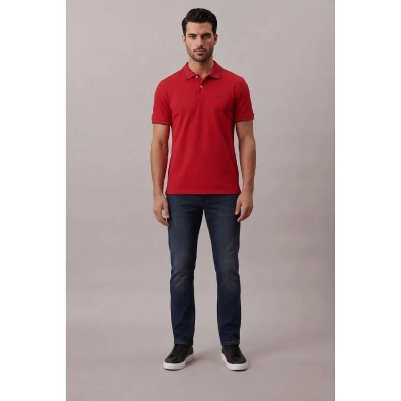 Polo Manga Curta Regular Basica Com Friso - Vermelho Polo Manga Curta Regular Basica Com Friso Vermelho g