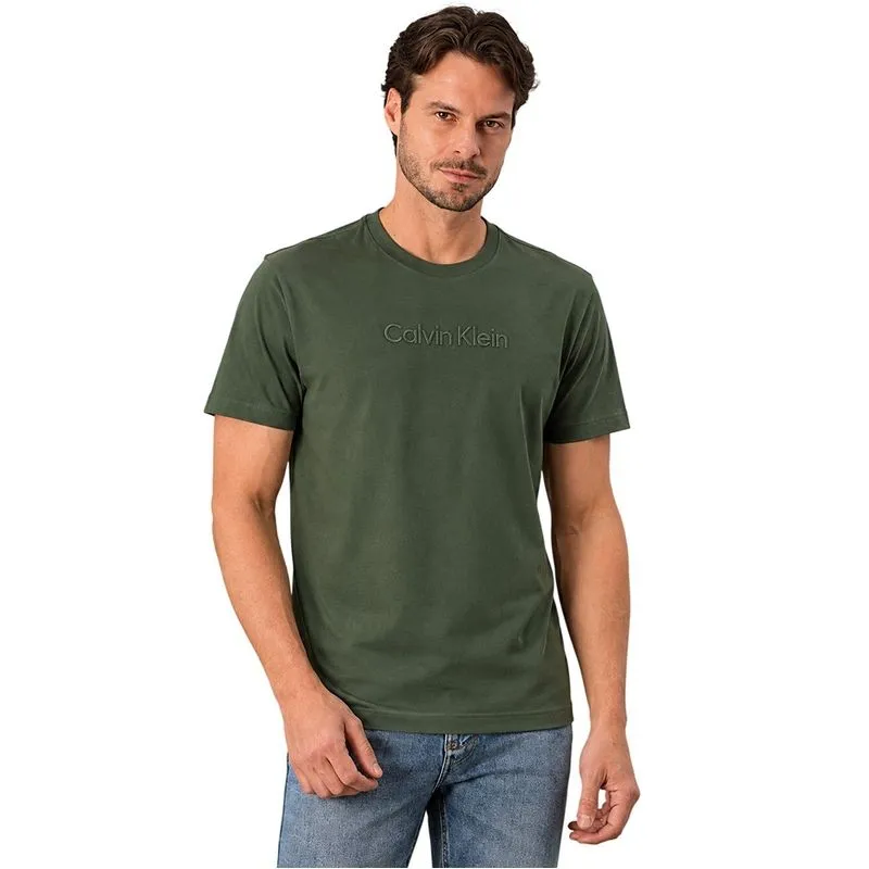 Camiseta Calvin Klein Embossed Bordado Militar Masculino M / Verde