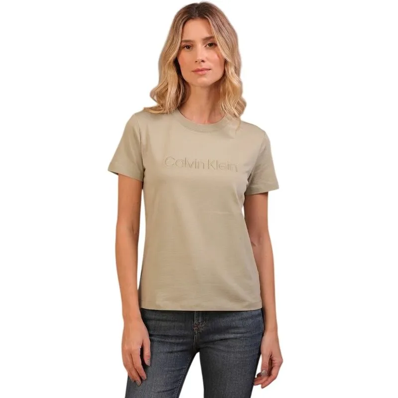 Camiseta Calvin Klein Logo Embossed Bordado Caqui Feminina P / Marrom