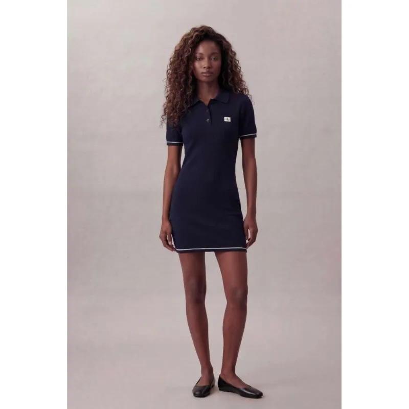 Vestido Calvin Klein Jeans Tricot Gola Polo Curto - Azul Médio Vestido Calvin Klein Jeans Tricot Gola Polo Curto Azul Médio p