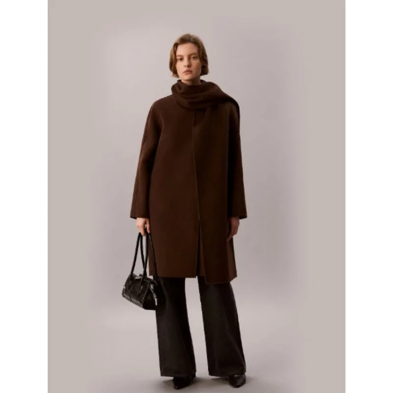 Casaco Longo Calvin Klein Com Scarf Embutido - Cafe Casaco Longo Calvin Klein Com Scarf Embutido Cafe g