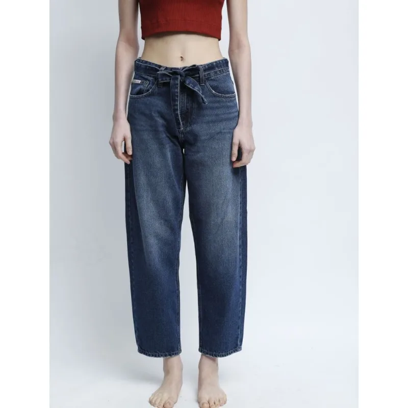 Calça Jeans Barrel 5 Pockets Com Cinto - Marinho Calça Jeans Barrel 5 Pockets Com Cinto Marinho 34