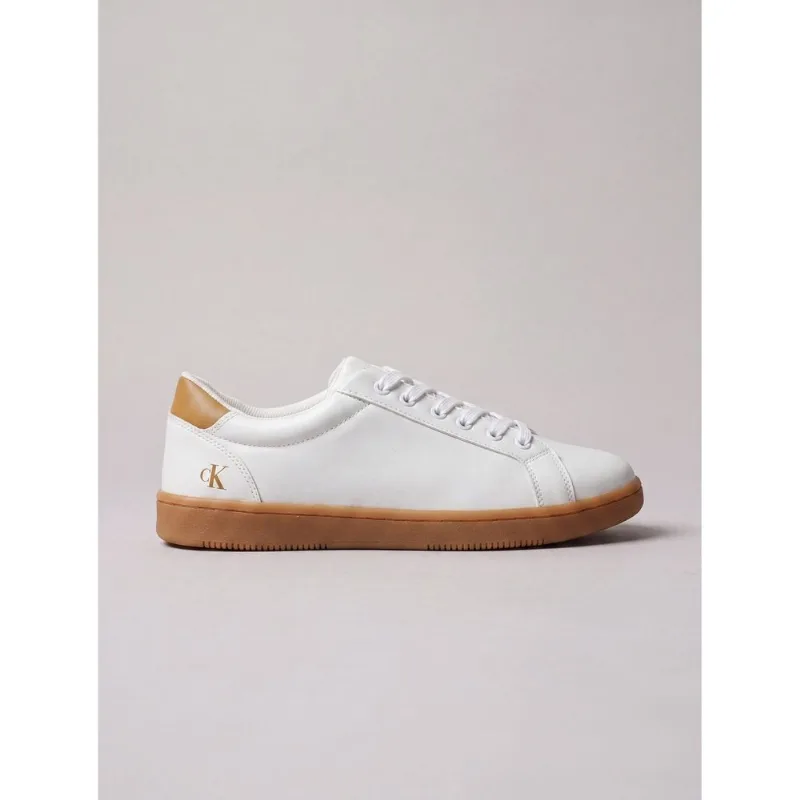 Tênis Calvin Klein Jeans Slim New Basic - Branco/ Caqui Tênis Calvin Klein Jeans Slim New Basic Branco/ Caqui 40