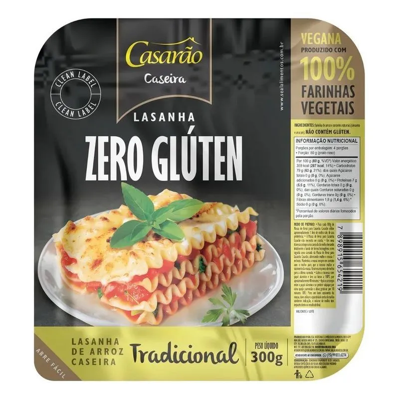 Massa Para Lasanha Casarão Tradicional Vegana Sem Glúten 300