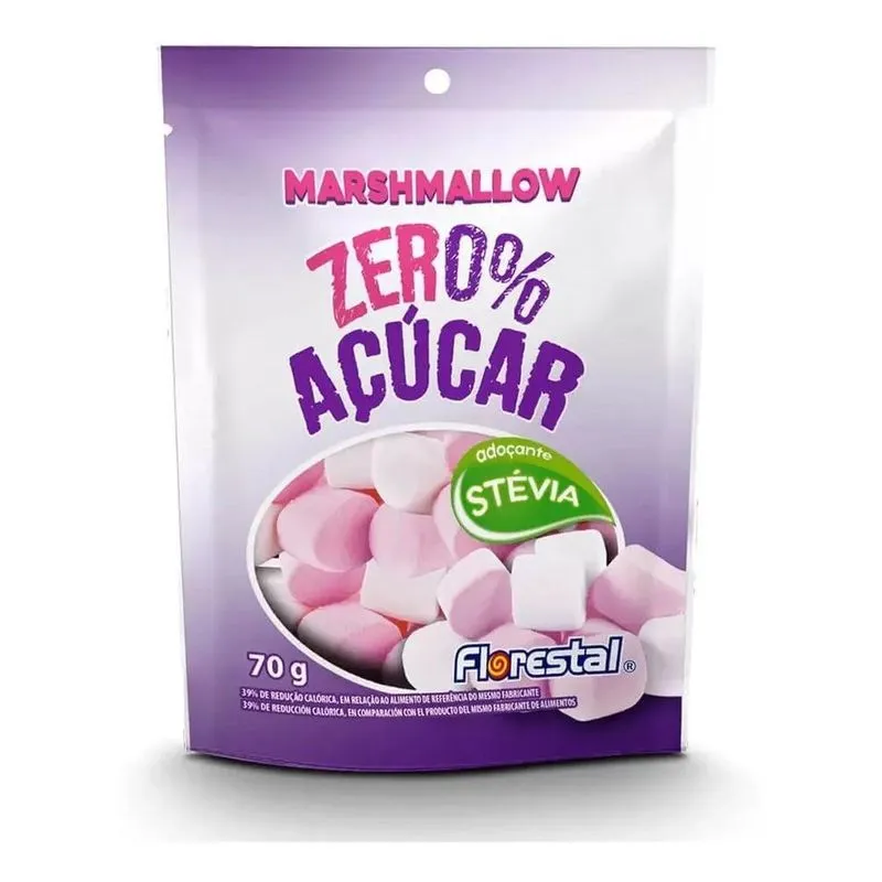 Pacote Marshmallow Zero Açucar Morango 70g Florestal
