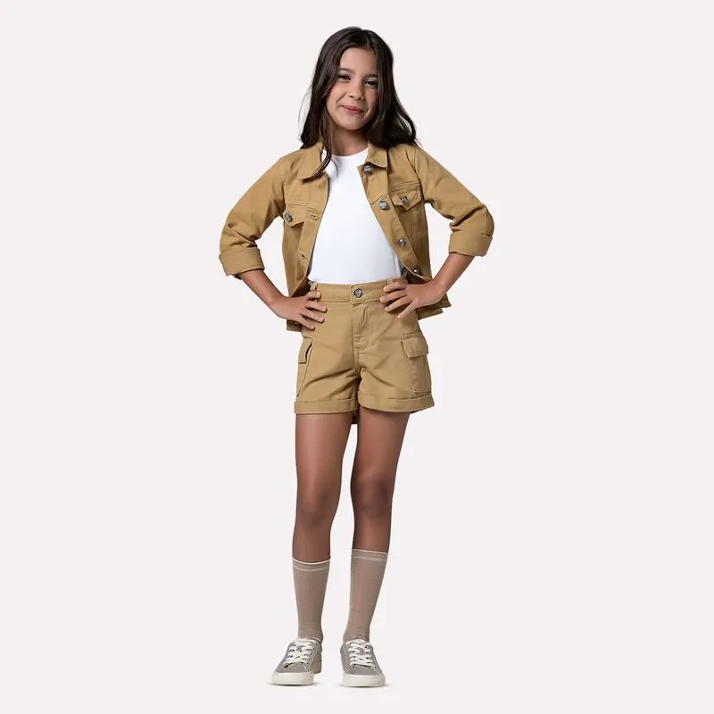 Short Infantil Menina Cargo Mania Kids MK6455.MOSTARDA.8