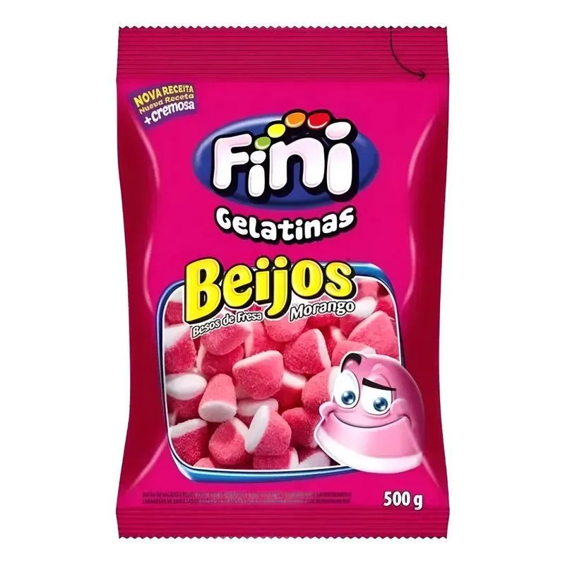 Bala Fini Gelatina Beijos De Morango - 500g