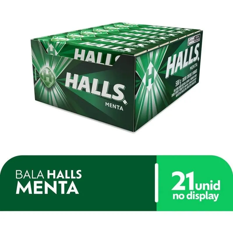 Bala Halls Menta Caixa Com 21 Unidades De 28g